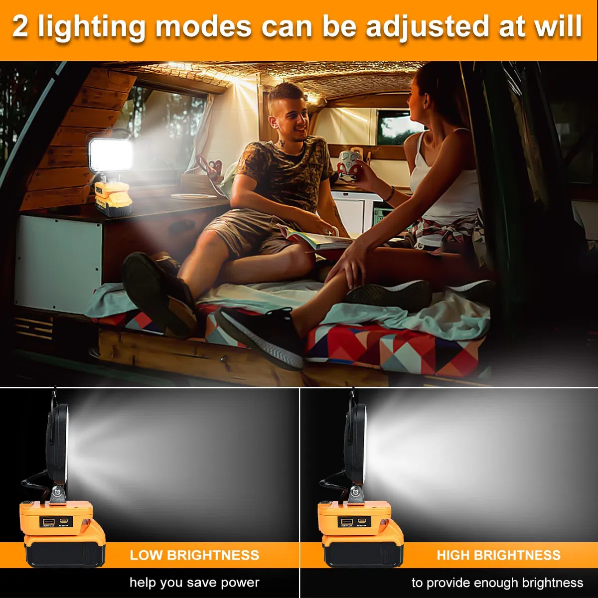 Luce da lavoro a LED senza fili per batteria Dewalt da 20 V, torcia portatile per Dewalt, riflettore, luce di inondazione per cantiere DCB205 DCB206 riparazione/campeggio esterno/garage/emergenza