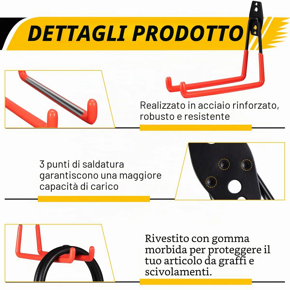 4 Pezzi Ganci per Garage da Muro, Ganci per Garage Appendi Tutto, Ganci da Parete Garage Lunghi per Scale, Biciclette, Attrezzature Sportive