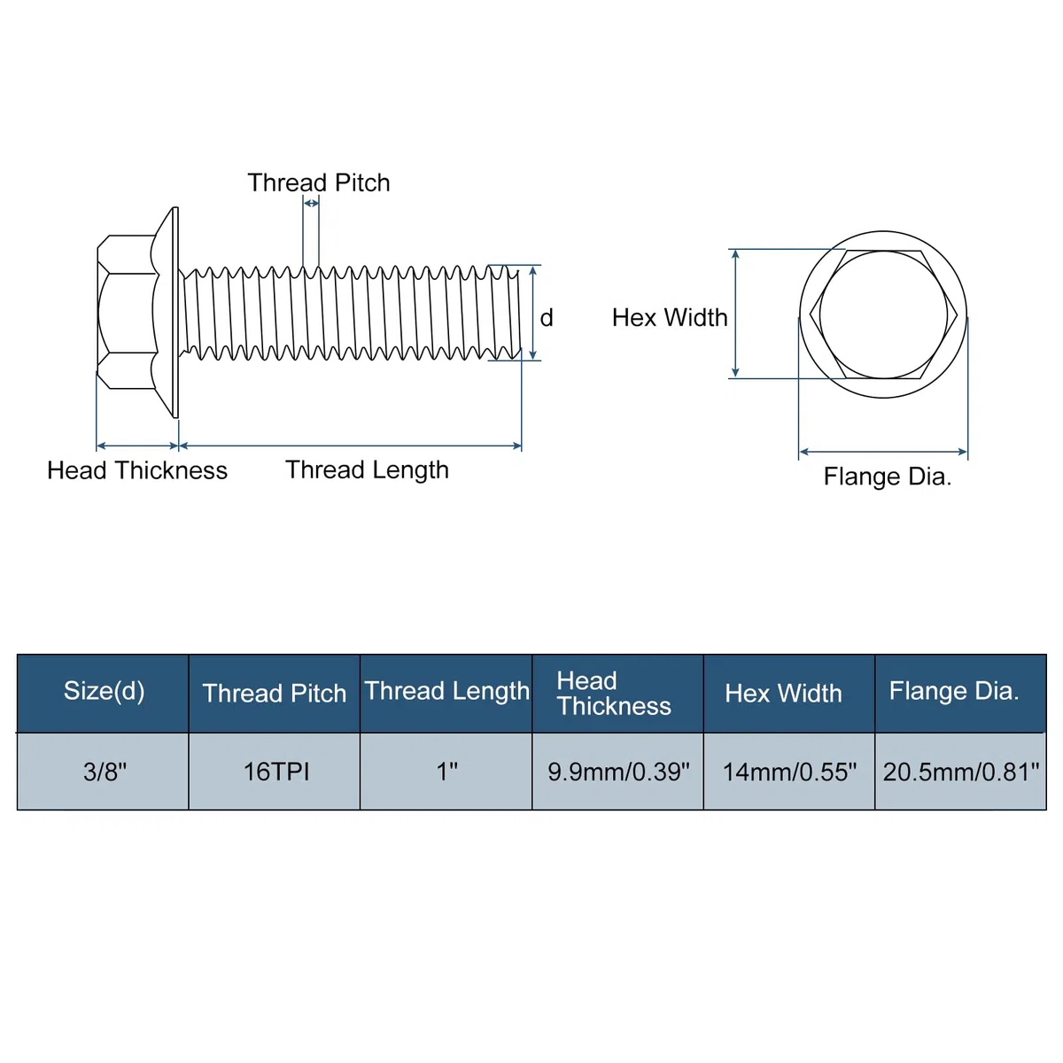 QUARKZMAN 15pz 3/8-16 x 1" Bulloni Testa Esagonale Flangiata, Viti Esagonali Flangiate in Acciaio Inox 304, Viti di Guida Esagonali Flangiate Grado 5.8 per Elettrodomestici, Argento
