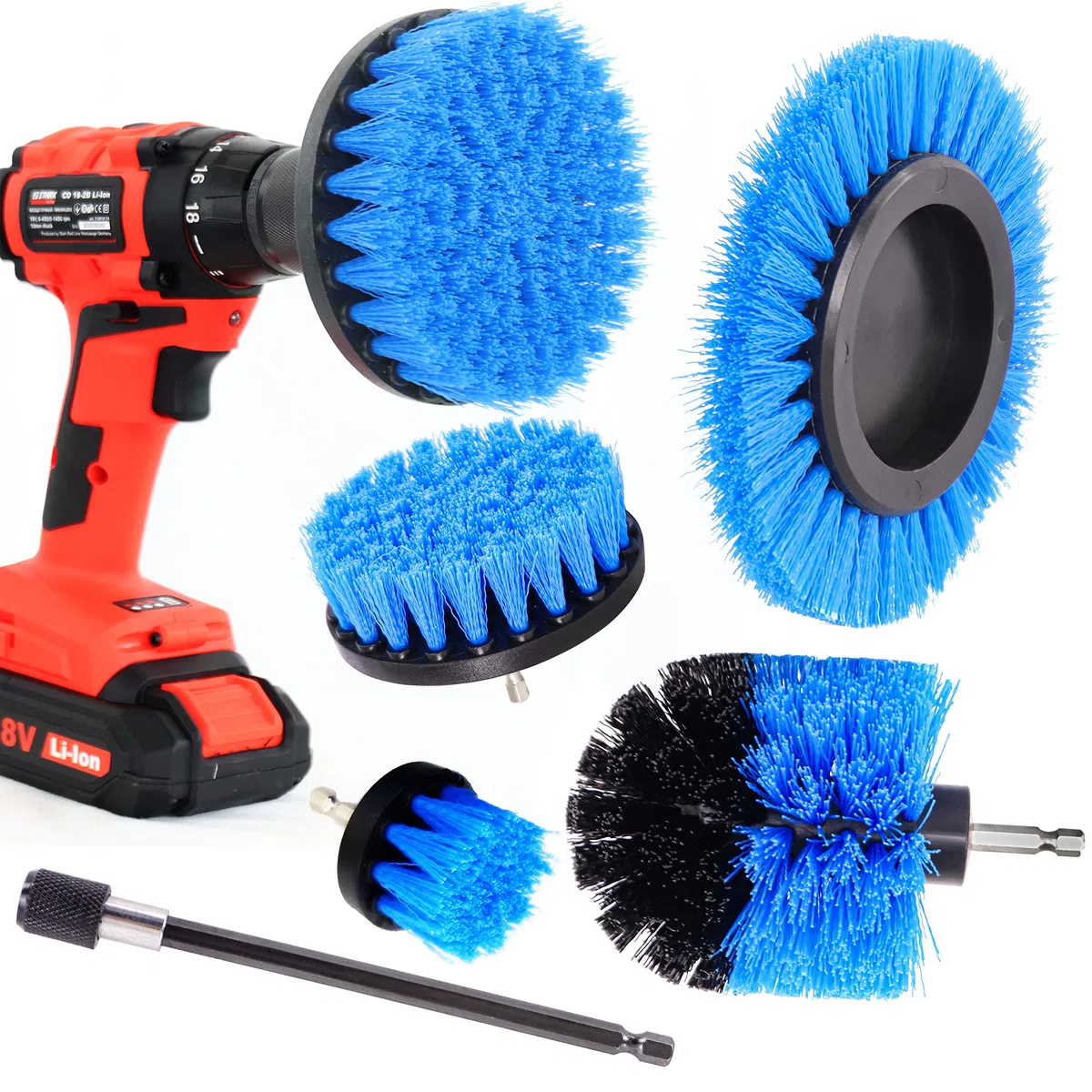 WERKFIX Set 6 Spazzole per Trapano Elettrico. Set di Spazzole con Setole Blu Medie per Pulizia Legno Piastrelle e Ceramica Plastica Pavimenti Cucina. kit di spazzole per pulizia.