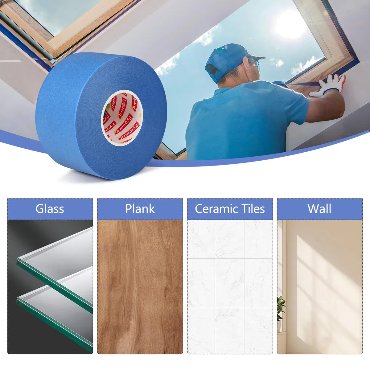 6 rotoli di nastro adesivo blu, 48 mm x 50 m, nastro coprente per mascheratura, facile rimozione, carta crespa per pittura e decorazione, interni ed esterni