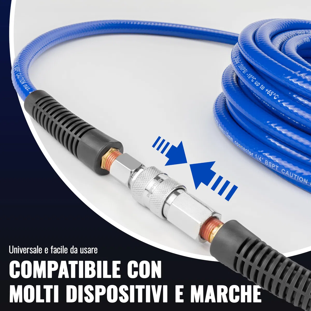 Poppstar Tubo per aria compressa in PVC 6/12 mm, lunghezza 20 m, attacco rapido & innesto maschio, 20 bar, blu