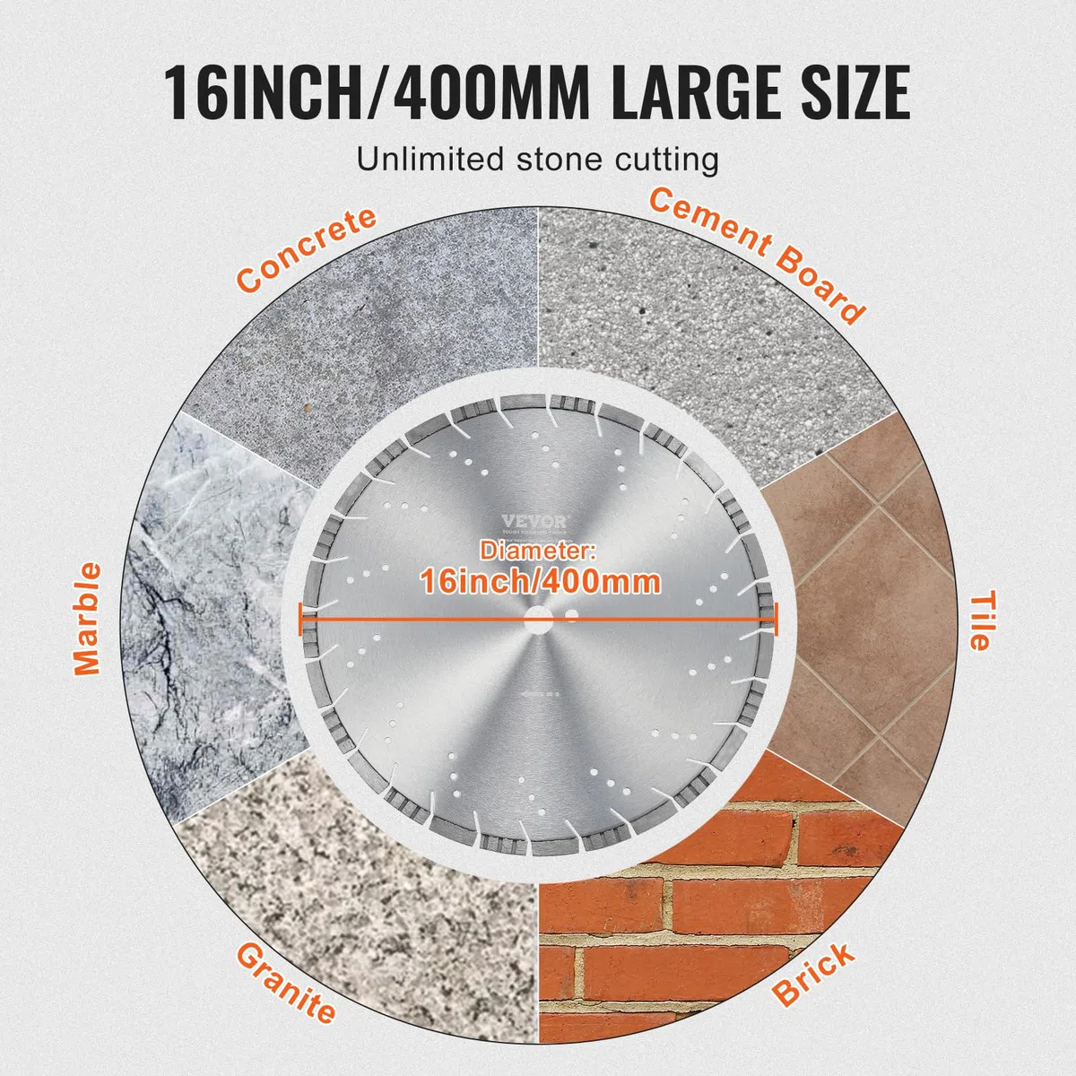 VEVOR Lama per troncatrice diamantata per cemento da 40 cm per lavori a secco o a umido, Lama per troncatrice a segmenti diamantati da 12 mm con denti obliqui, diametro foro centrale 25,4 mm