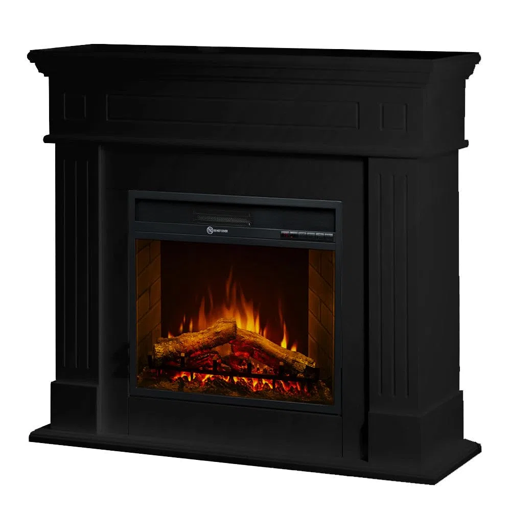 Camino elettrico caminetto da terra CAMBRIDGE in legno Nero 110x36x100h