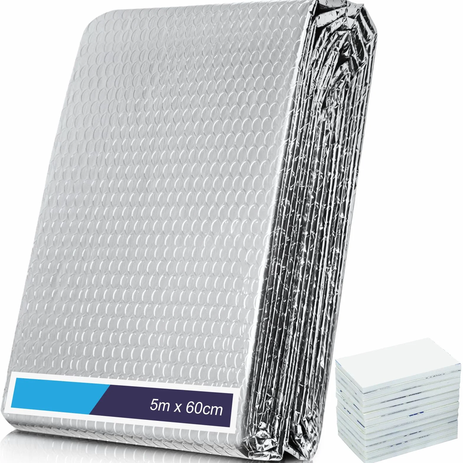 Foglio Riflettore Radiatore - Pannelli Riflettori Radiatore per Casa 5m x 60cm, 3mm Spessore Foglio Termoriflettente Isolante Termoriflettente con Cuscinetto Adesivo, Foglio Radiatore a Bolle