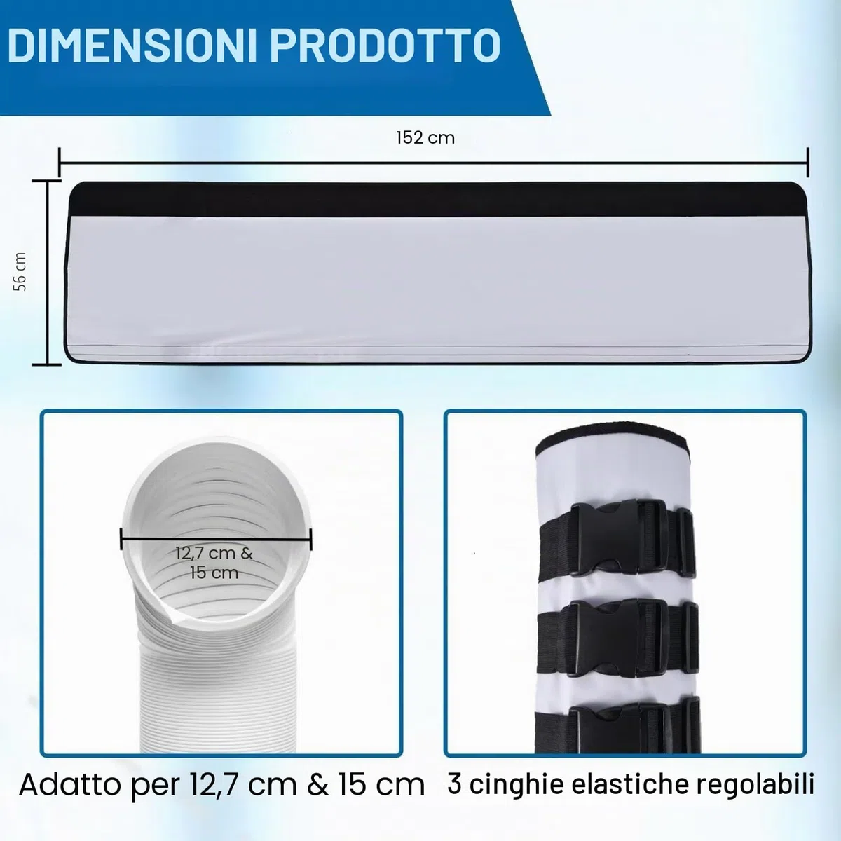 YoleShy Manicotto isolante portatile per tubo CA spesso per tubi di scarico da 12,7 cm e 15 cm di diametro, facile installazione, involucro isolante con 3 fibbie regolabili