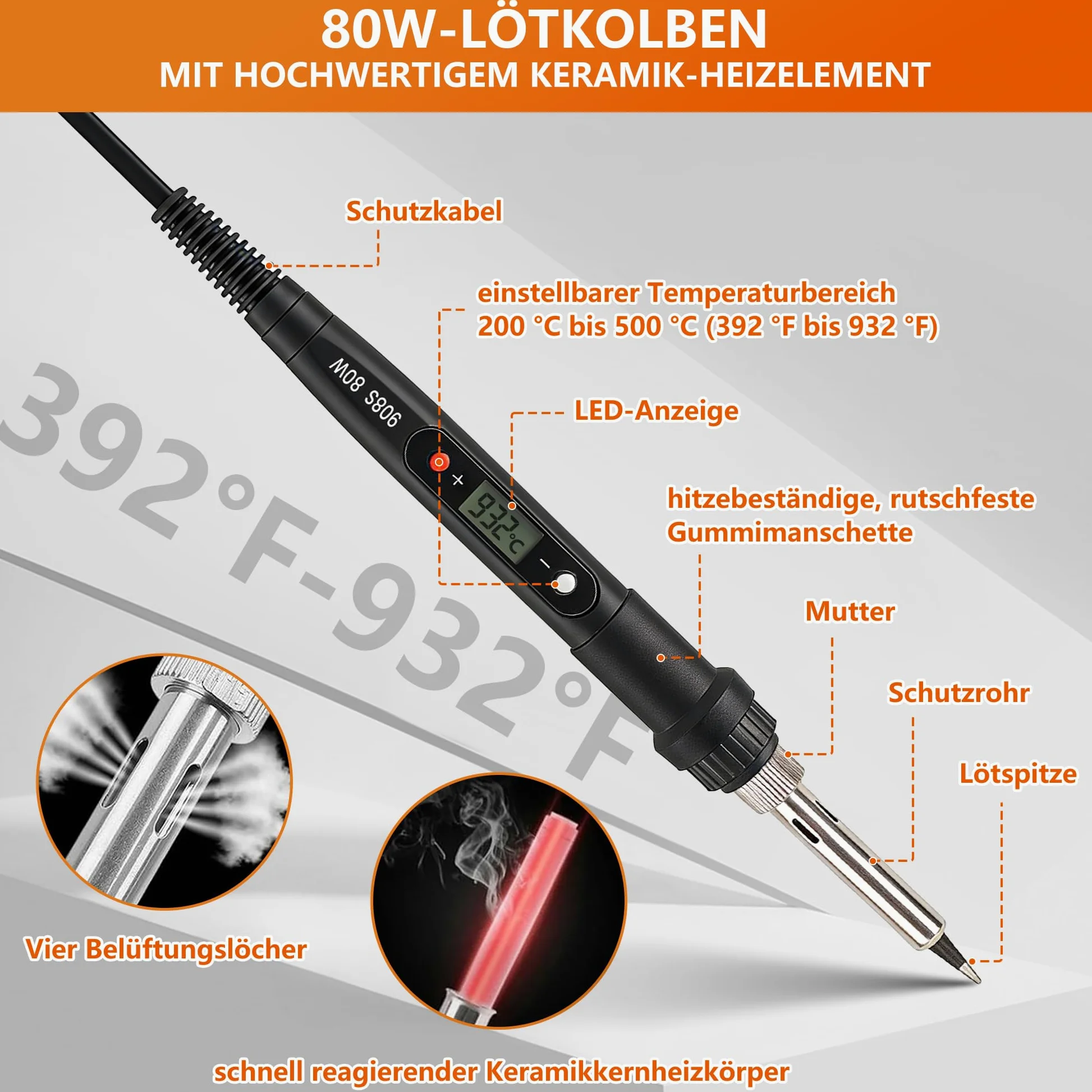 Set di 450 inserti filettati, set di punte per saldatura, con temperatura regolabile, con 7 punte per saldatura e 2 adattatori e supporto per saldatore e pinzette, 450 inserti filettati M2 M2.5 M3 M4