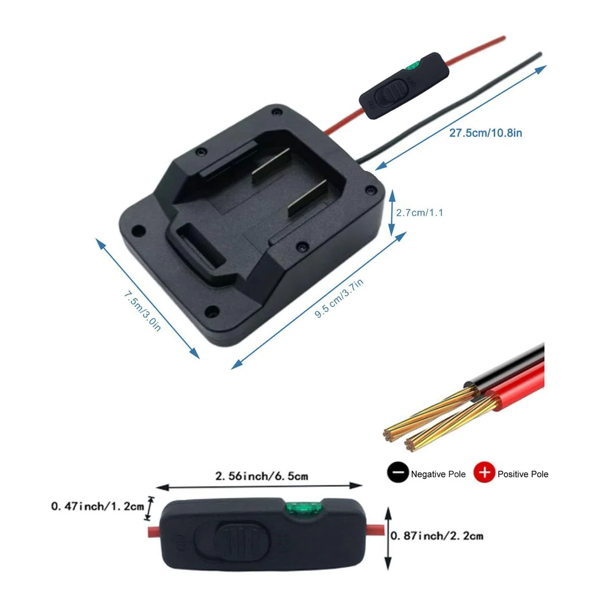 Adattatore Batteria, Convertitore Batteria Utensile Elettrico con Terminale Filo Interruttore Fusibile per PARKSIDE X20V TEAM 20V PAP20A1 PAP20A3 PAP20B1 PAP20B3 per Bici Elettrica