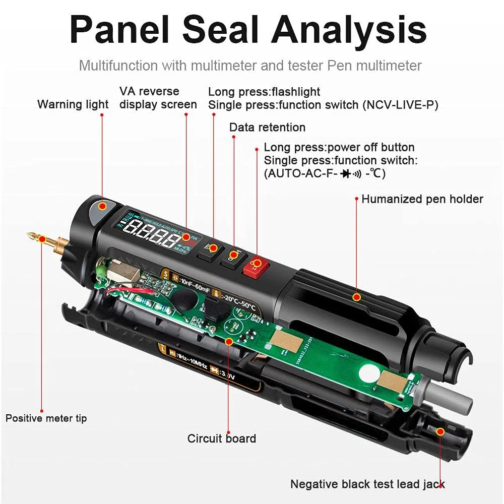 Jadeshay Penna Rilevatore di Tensione Display LCD Penna a Tester Multimetro Digitale Senza Contatto con Allarme Acustico e Visivo,Supporto Misurazione di Voltmetro Resistenza AC DC Diodo e Frequenza