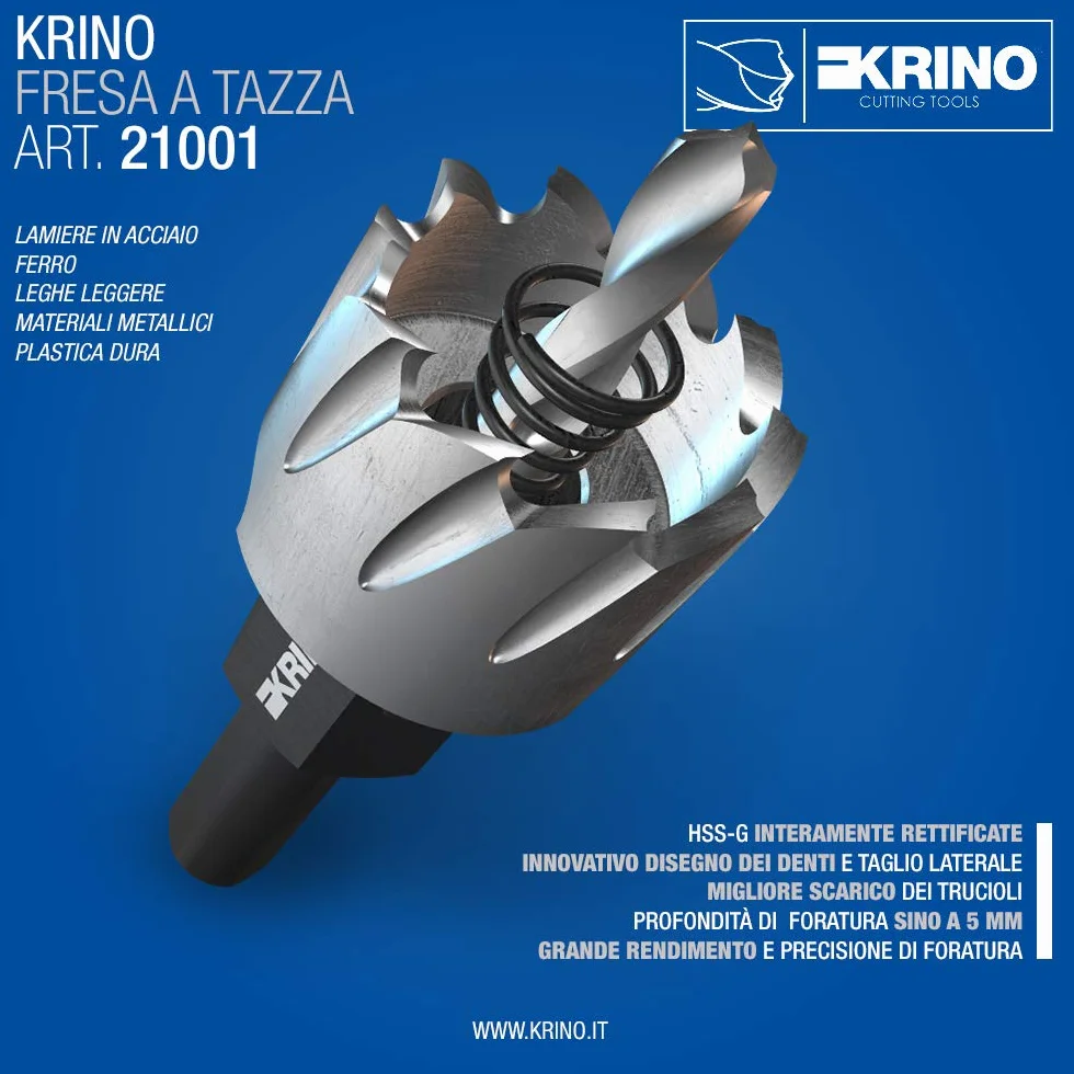 KRINO 2100102900 Fresa Perforatrice a Tazza in HSS-G, Acciaio, 29 mm
