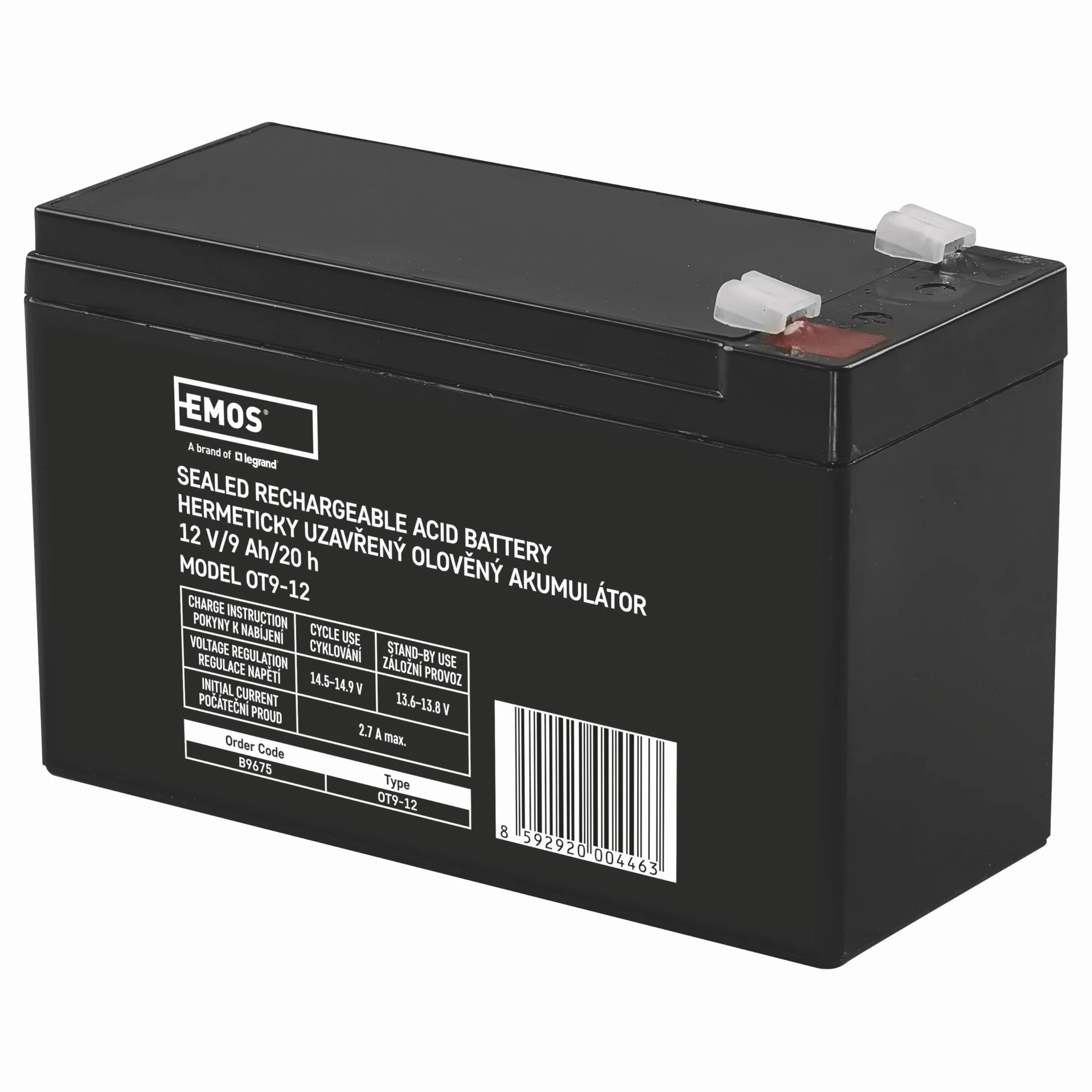 EMOS - Batteria al piombo senza manutenzione - 12 V 9 Ah - Batteria AGM - Connettore Faston 6,3 mm - Per dispositivi UPS - 151 x 65 x 94 mm