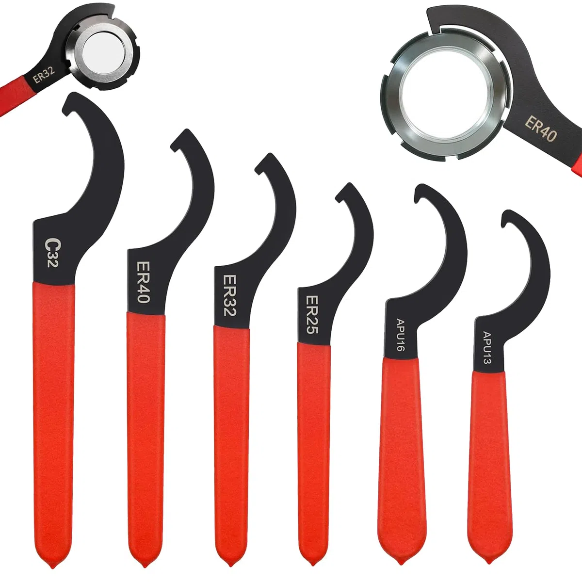 C Gancio Chiave Chiave, Set di 6 Regolabile C Gancio Chiave, C Chiave a Gancio Regolabile, con Impugnatura Antiscivolo Rossa, Strumento di Rimozione Della Chiave a Filetto per Sospensioni