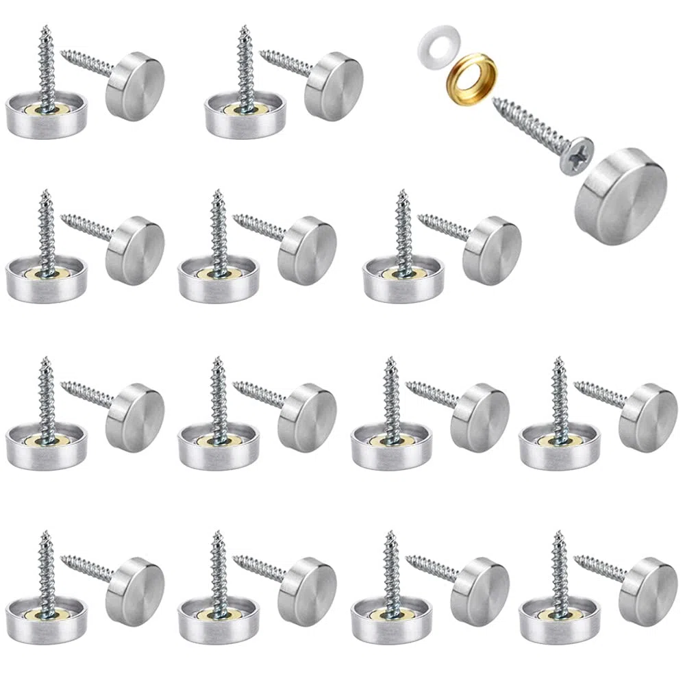 24 Pz Viti per Specchio 16mm Chiodi a Specchio Viti Decorative in Acciaio Inox Tappi Decorativi per Viti a Specchio con Guarnizioni per la Decorazione dello Specchio Tavoli da Tè Armadi Cornici
