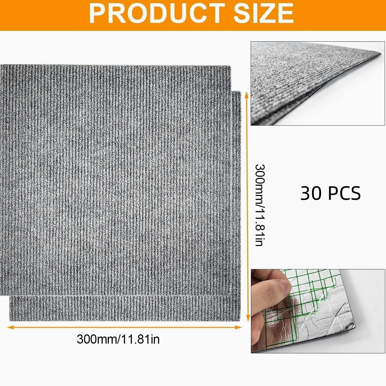 Set da 30 Moquette Pavimento Adesiva, Tappetini Antiscivolo Grigio Scuro 30 x 30 cm, Lavabili e Autoadesivi, Adatti per L'uso Domestico e in Ufficio, Possono Essere Ritagliati su Misura
