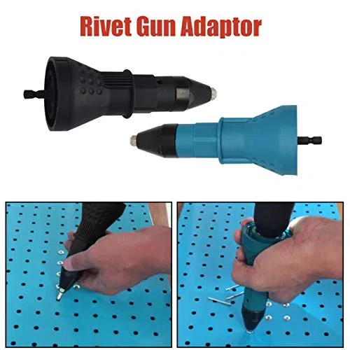 Pistola rivettatrice per trapano elettrico a batteria - Pistola rivettatrice elettrica Riloer, adattatore per trapano avvitatore a batteria ， con 2 chiavi + 4 ugelli