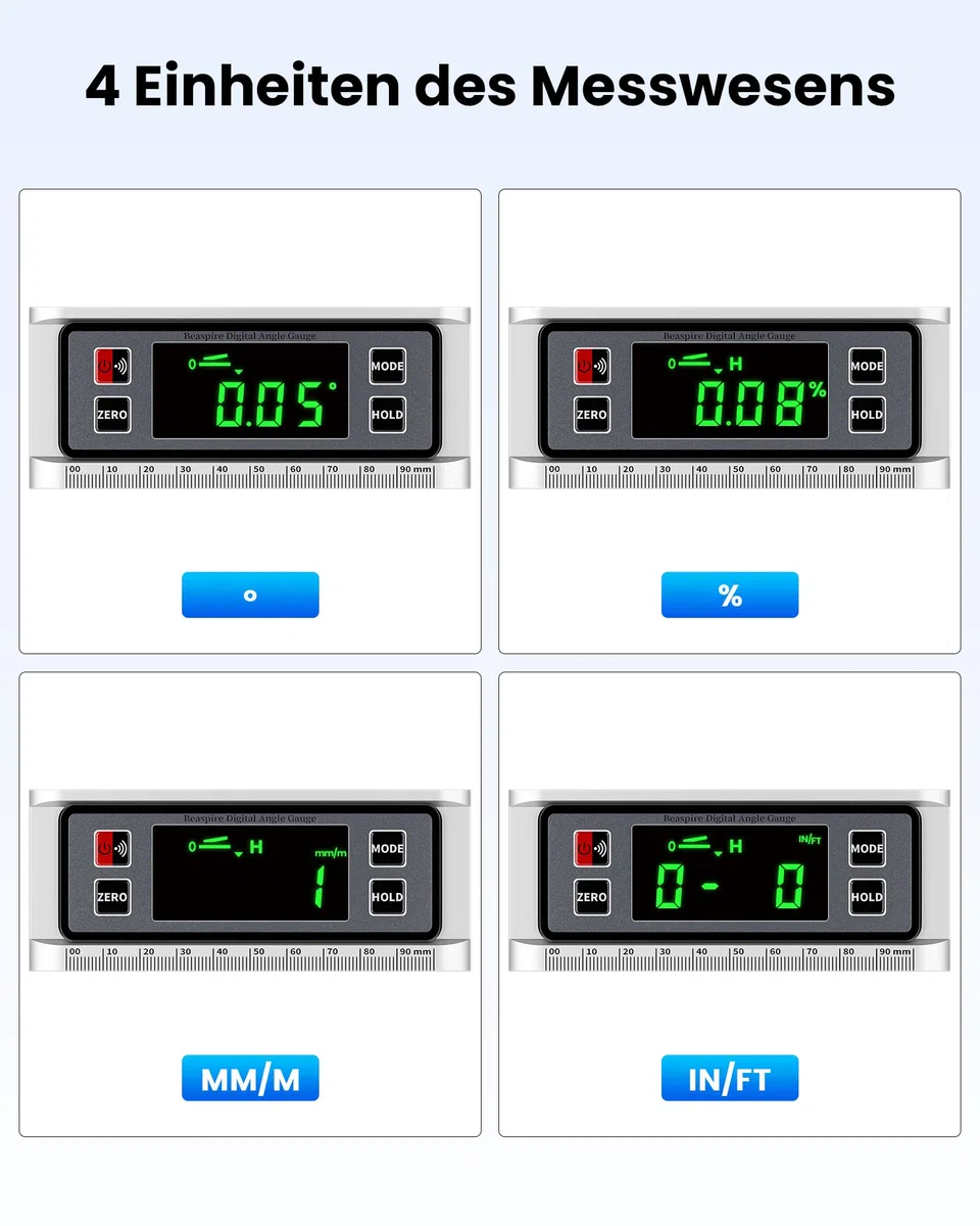 Beaspire Livella Digitale Professionale Magnetica, Inclinometro con Display LED e Base a V, Struttura in Lega di Alluminio, Compatta per Falegname, Auto e Misurazioni Edilizie