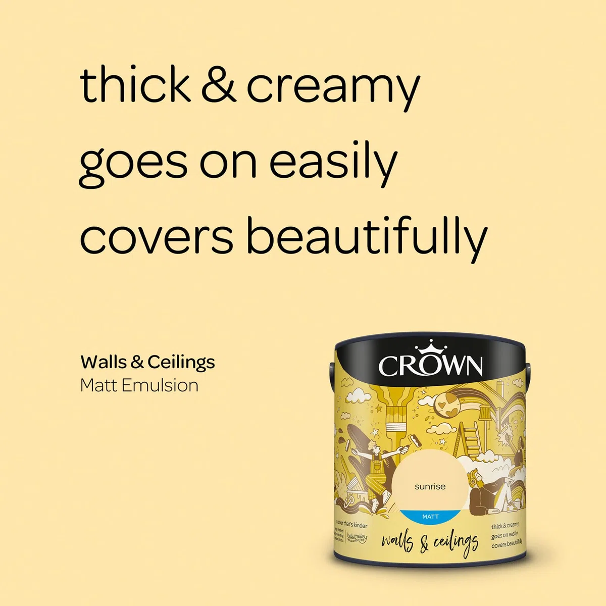 Crown - Vernice a emulsione opaca per pareti e soffitti, 2,5 l, colore: alba