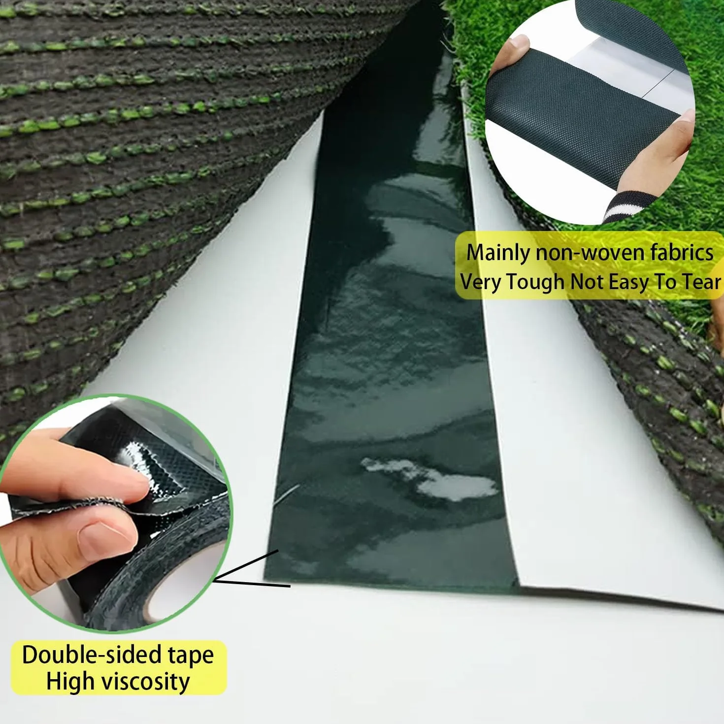 RHBHY Nastro adesivo forte su entrambi i lati, per erba artificiale, 50 mm x 5 m, nastro adesivo ad alta viscosità, per prato verde (4 pezzi)