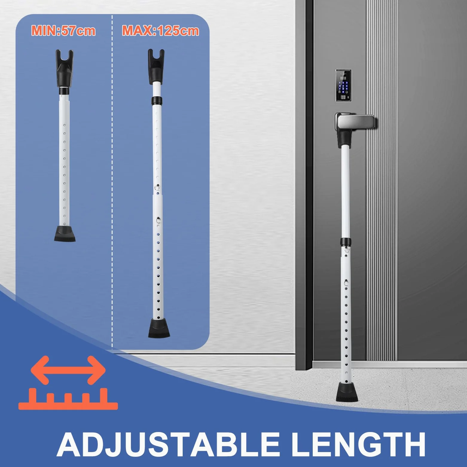 Barra di Sicurezza Regolabile per Porte, Securite Porte d'Entrée, Regolabile 57-125 cm, Barra Sicurezza Porta per Porte e Finestre Scorrevoli, per Appartamenti, Camere di Hotel e Case Bianco