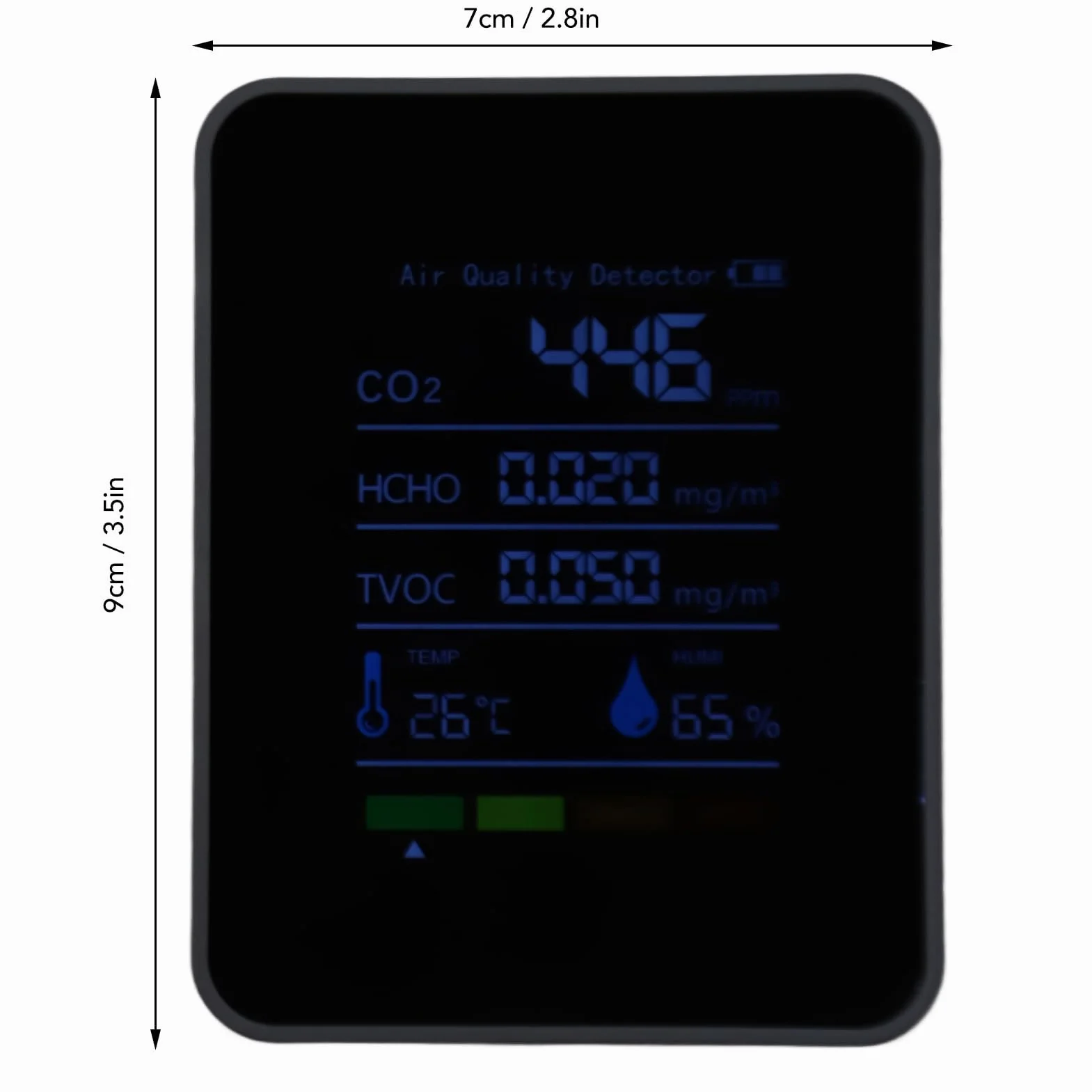 Rilevatore di CO2 Monitor Qualità Aria Interna 5 in 1 con HCHO TVOC Temperatura Umidità Alimentazione a Batteria per Casa e Auto