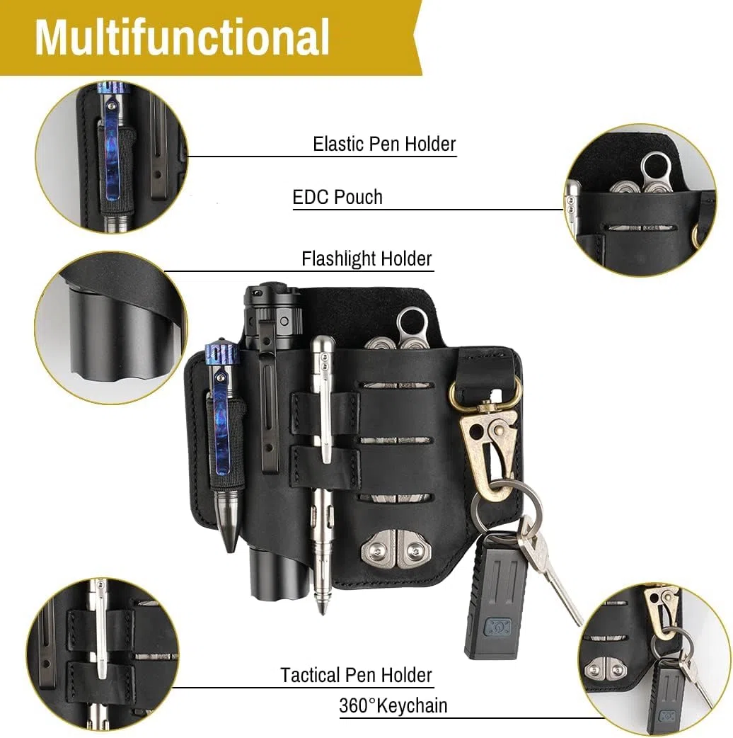 VIPERADE PJ16 Fondina EDC Organizer Hademade Custodia in pelle 3 Tasche Borsa per attrezzi Tasca per fondina per cintura con portachiavi per il trasporto quotidiano all'aperto