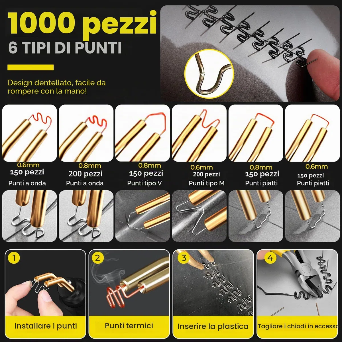 200W Saldatrice per Plastica, Kit di Riparazione Paraurti Auto con 1000pcs 6 Tipo Graffette, Plastica Saldatrice Kit, Kit di Plastica Riparazione Saldatura per Auto Paraurti/Auto Ricambi