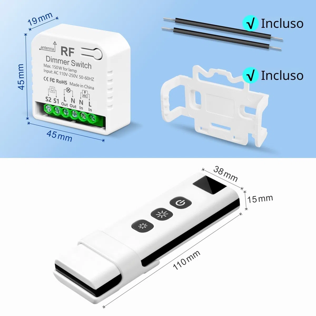 Dimmer Interruttore Luce Senza Fili Con Telecomando, Tedeligo AC220V Controllo Interruttore Dimmerabile Per LED E Alogene, Dimmerabile 10W-150W, Compatibile Con Dimmer Da Pannello A Parete(No Wi-Fi)