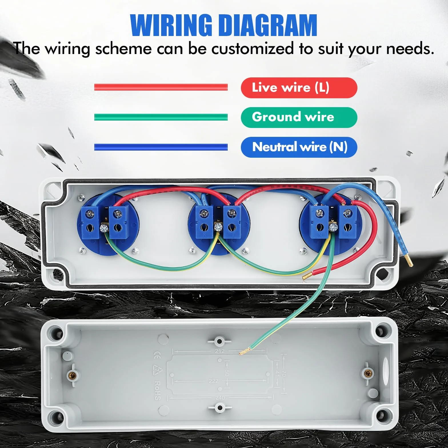 Distributore di corrente da parete con prese Schuko 3 x 220V 16A quadro elettrico da cantiere distributore di corrente costruzione Grado di protezione IP54 per ambienti interni ed esterni