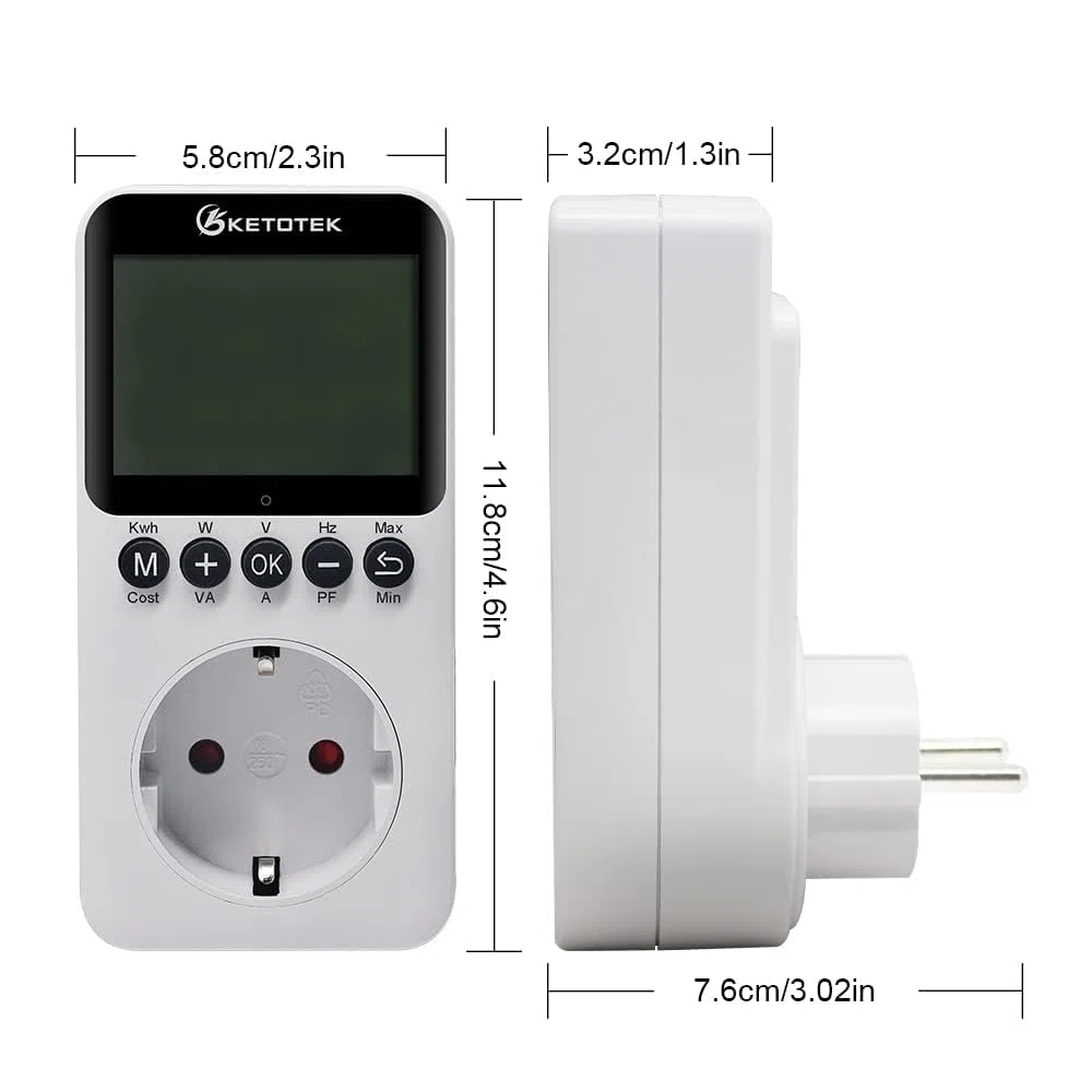 KETOTEK Misuratore di Consumo Elettrico Contatore del Consumo di Corrente Contatore Energia Elettrica con Schermo LCD Protezione da Sovraccarico Potenza Massima 3680W