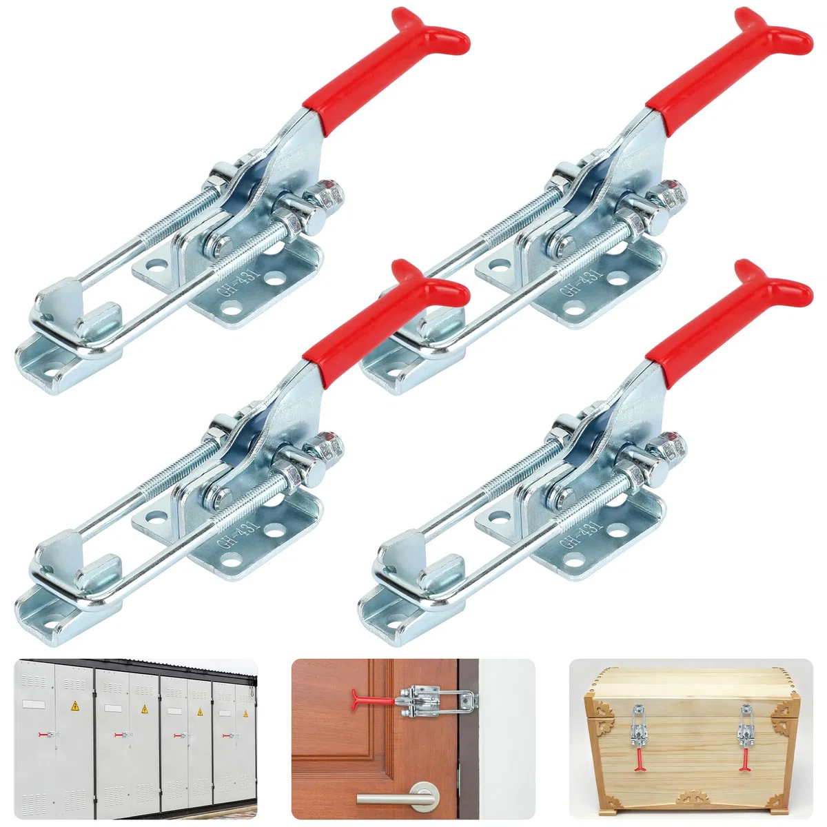 4 tenditori per leva del ginocchio, 320 kg/704 lbs, autobloccanti a sgancio rapido, chiusura a tensione, grande regolabile, fibbia a sgancio rapido, per armadio, porta, casse e valigie