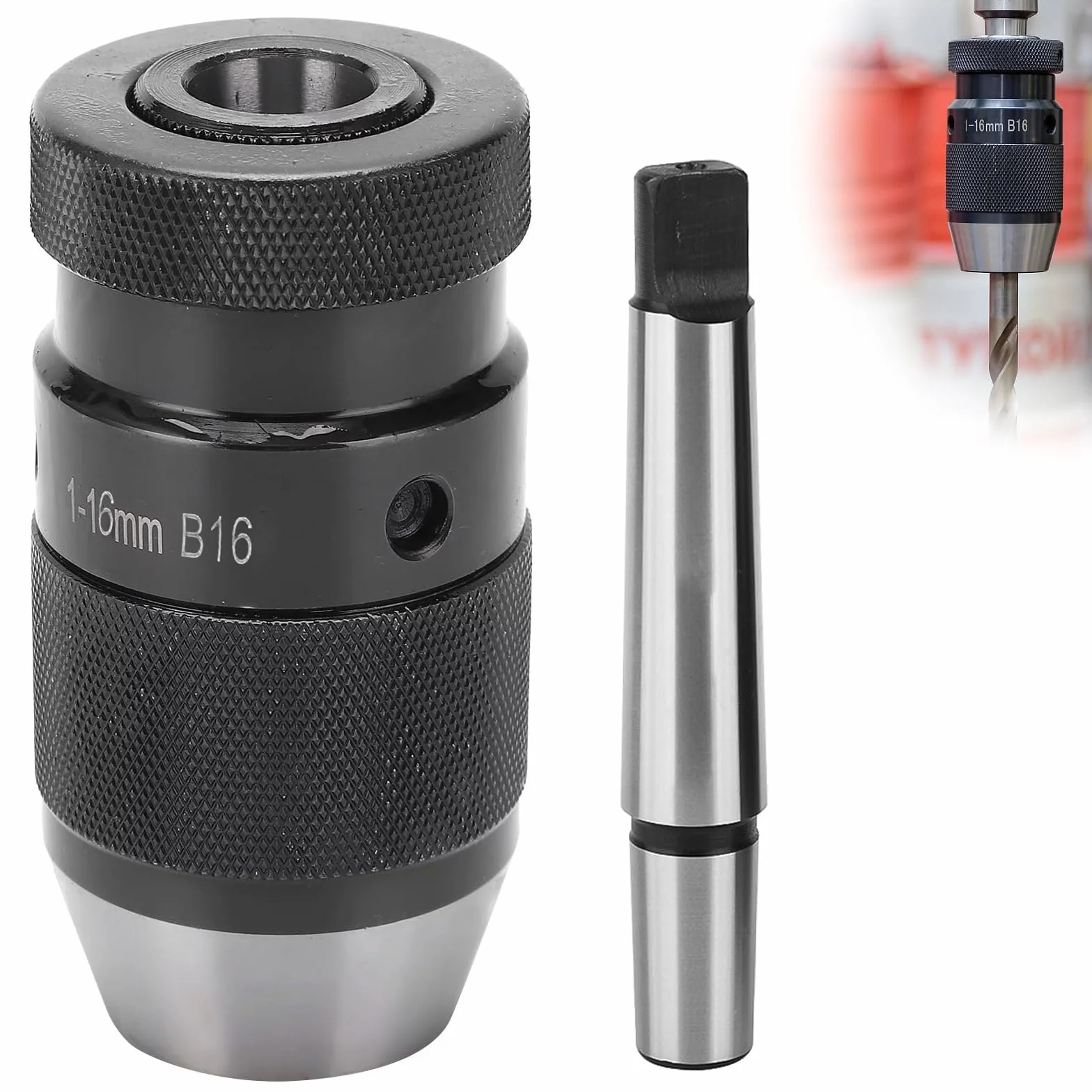 Acciaio Mandrino Trapano, Mandrino per Trapano, Mandrino Autoserrante per MT2 -B16 MK2 da 1-16mm, Mandrino a Colonna con Pergolato per Trapano Tornio