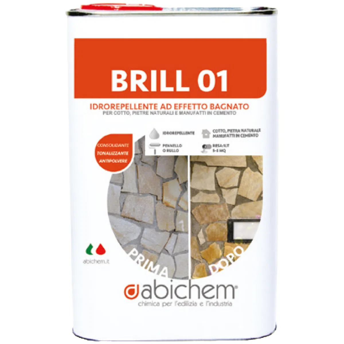 Abichem BRILL 01 - Idrorepellente Ad Effetto Bagnato Per Cotto, Pietre Naturali E Manufatti In Cemento (Lt. 1)