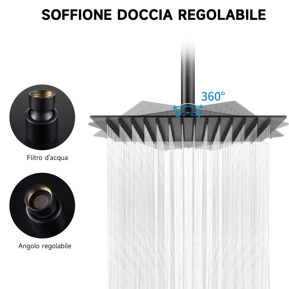 HAUSPROFI Soffione Doccia a Pioggia - Spruzzino Doccia in 304 Acciaio Inossidabile con Ugelli Autopulenti - Docce Fisse Anticalcare Alta Pressione - Doccia Soffione Girevole (20CM, Quadrato)
