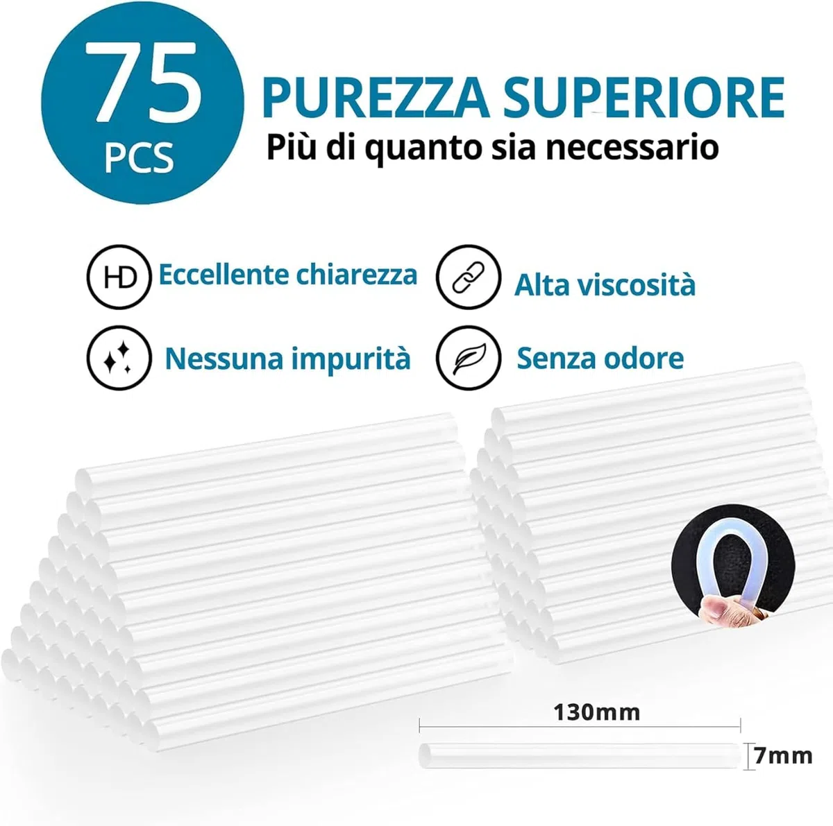 Pistola per colla a caldo Tilswall 50 W con 75 stick di colla 7 mm x 130 mm, pistola per colla a caldo per la scuola, il fai da te, l'artigianato artistico e le riparazioni rapide in casa