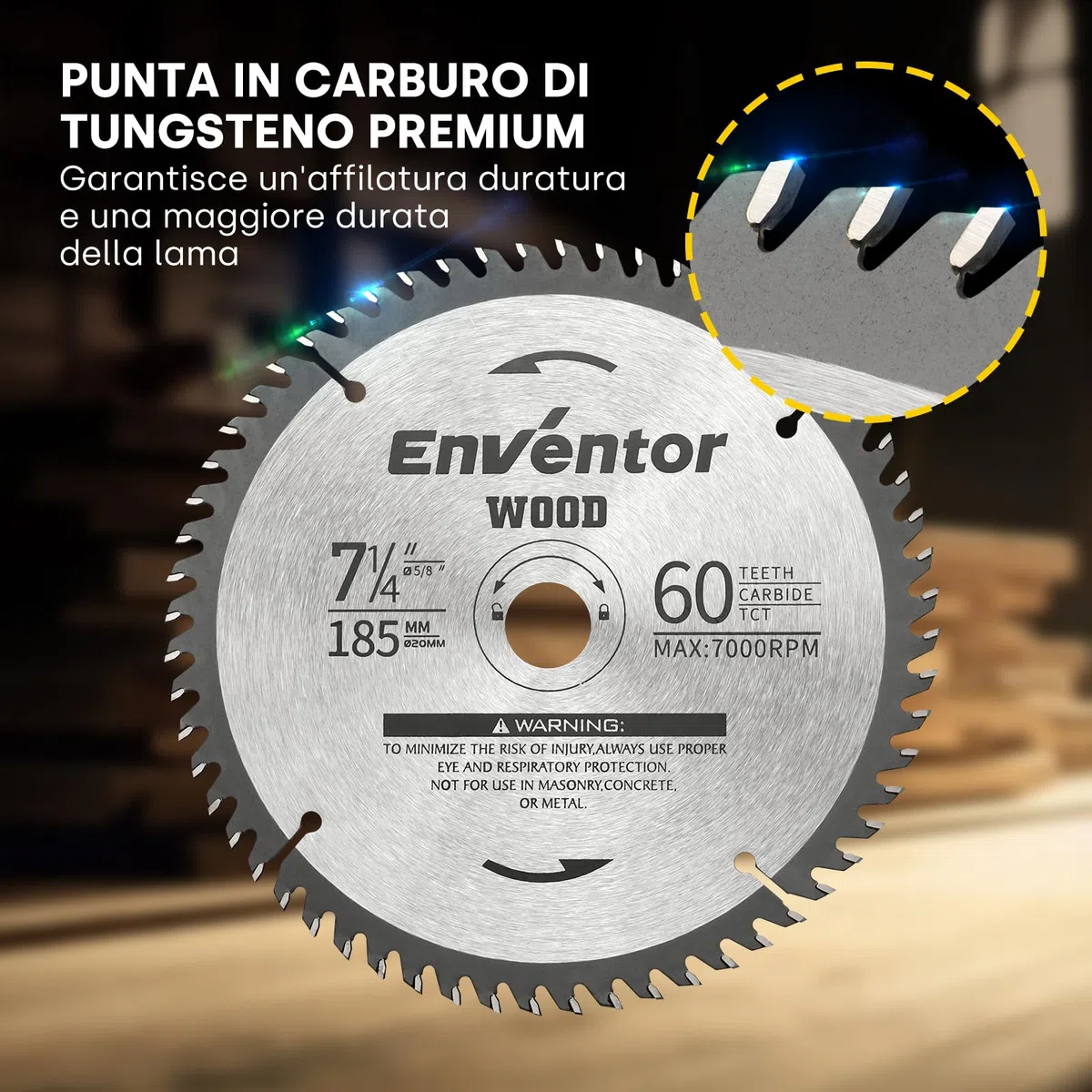 Enventor 3PCS Lama Sega Circolare per Legno 24T/40T/60T, 185mm x 20mm, Punta in Carburo di Tungsteno, Lama Sega Circolare per il Taglio del Legno, Compatibile con Enventor Seghe Circolari