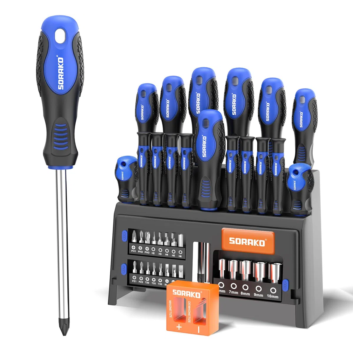 SORAKO Set Cacciaviti, Set di 40 Cacciaviti Magnetici con Cacciaviti a Testa Piatta e Phillips, Resistente Strumento di Cacciavite Manuale con Supporto di Archiviazione