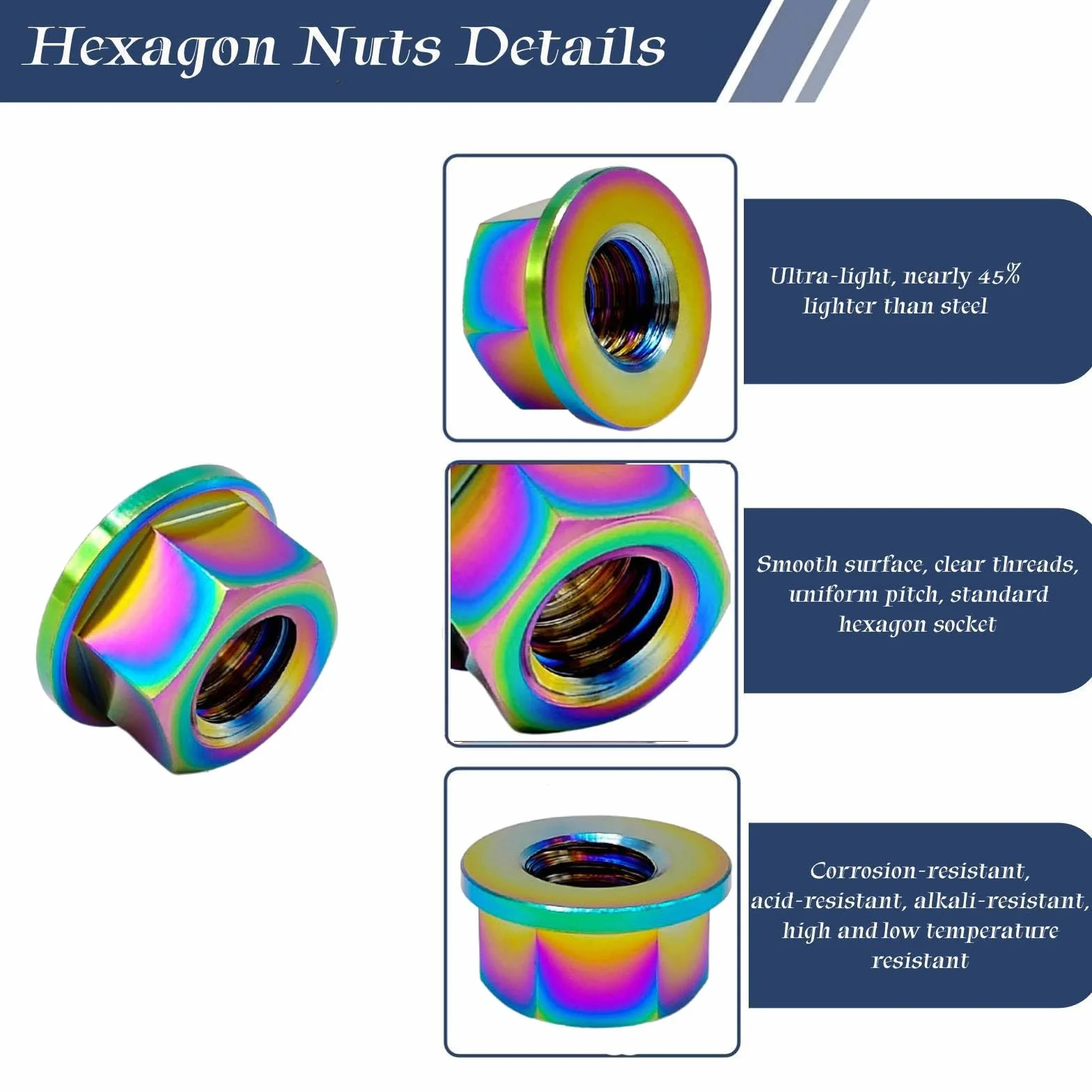 RISON-Titanium 5 Pezzi Dado Flangiato Esagonale in Titanio M5x0.8mm, Dadi Esagonali di Bloccaggio DIN 1661, Dadi a Flangia Autobloccante di Pignone Controdado per Moto