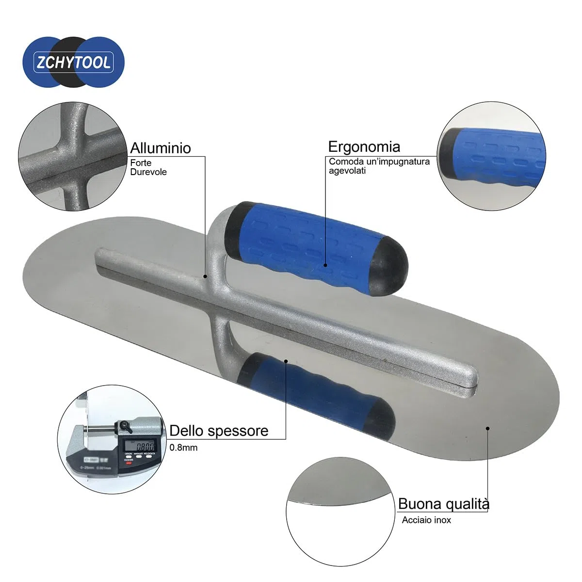 Cazzuola Da Piscina Acciaio Inossidabile Cazzuola Per Pavimenti e calcestruzzo 380 x125 mm Utensili Per Finitura In Calcestruzz