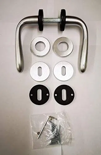 MANIGLIA PER PORTA SIDNEY 1126 IN MARITECH CROMATO SATINATO, FORO PATENT, COMPLETA PER UNA PORTA DENTRO+FUORI, ROSETTA OVALE