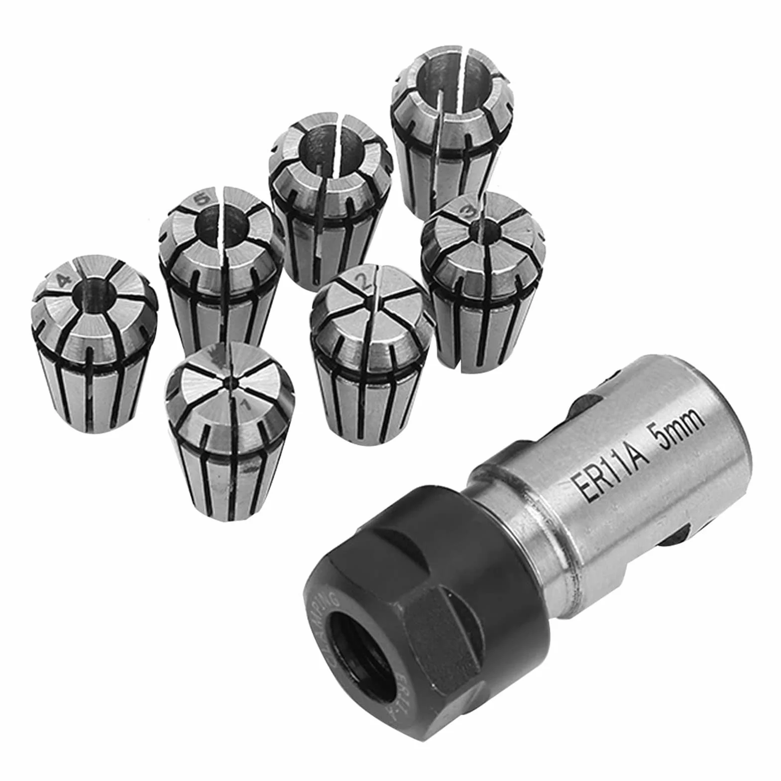 7 PZ ER11 1-7mm Spring Collets Set ER11 5mm Motor Shaft Holder Extension Rod Fresatura Tornio Strumento per CNC Engraving Machine