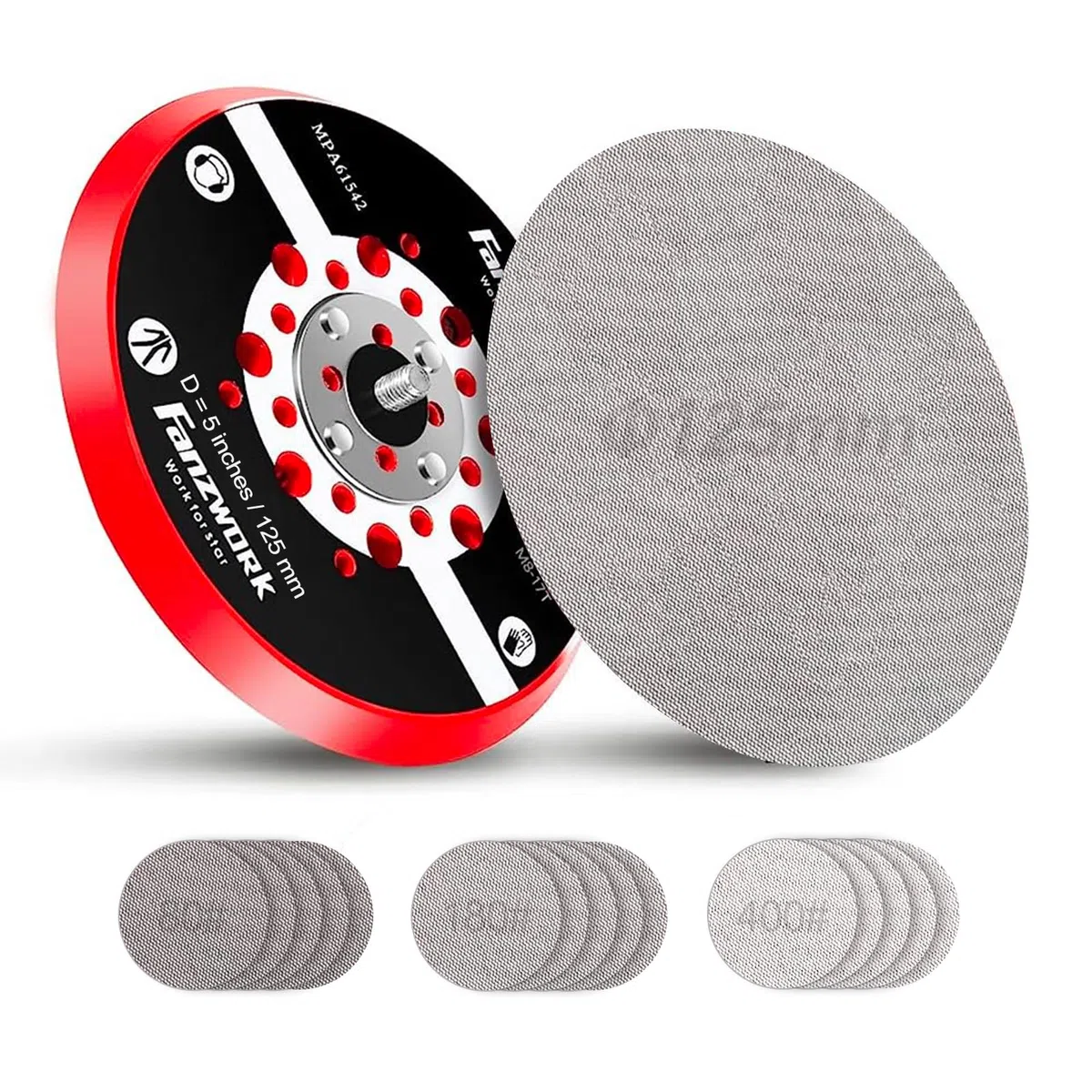 Disco abrasivo con Velcro per levigatrici eccentriche Ø 125mm | Filettatura Esterna M8 | Disco abrasivo con Velcro | Inclusa griglia abrasiva Grana 80/120/240 5 Pezzi ciascuna.