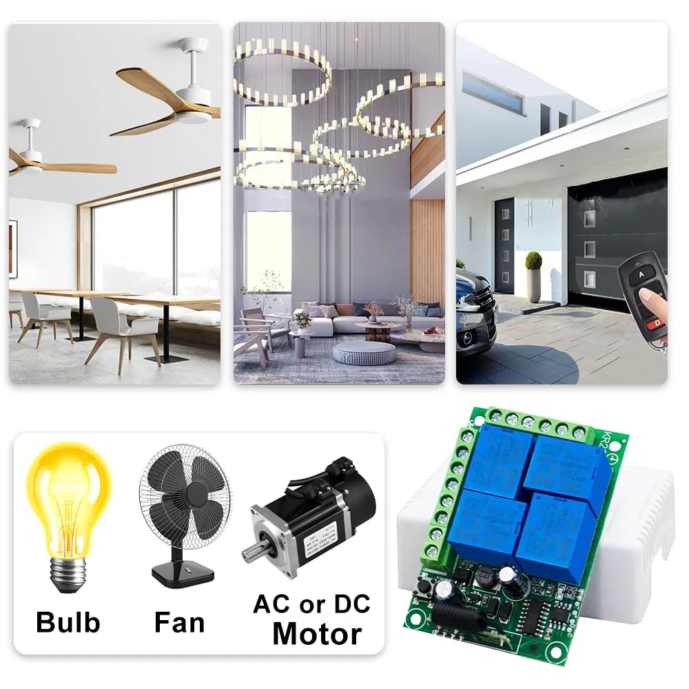QIACHIP Interruttore di Telecomando remoto senza fili 4 canali 10A 433Mhz RF ricevitore relè con 2 trasmettitori AC 220V 230V per motore porta garage luce tenda elettrica