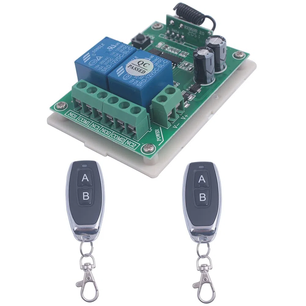Interruttore wireless 433 MHz Interruttore di controllo remoto wireless DC 12 V 2 CH, modulo interruttore ricevitore relè a 2 canali DC12 V, relè a leva (12 V-2 telecomando)