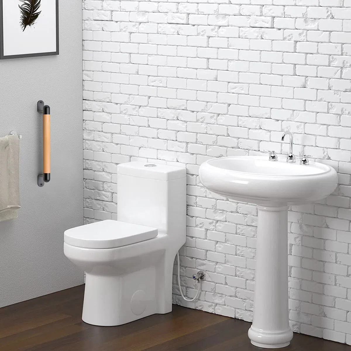 Dolibest 25cm Corrimano in legno, Maniglia per cancello di recinzione in legno, 2 supporti in metallo resistenti, Maniglia per porta scorrevole resistente per cancello, porta del fienile, armadio