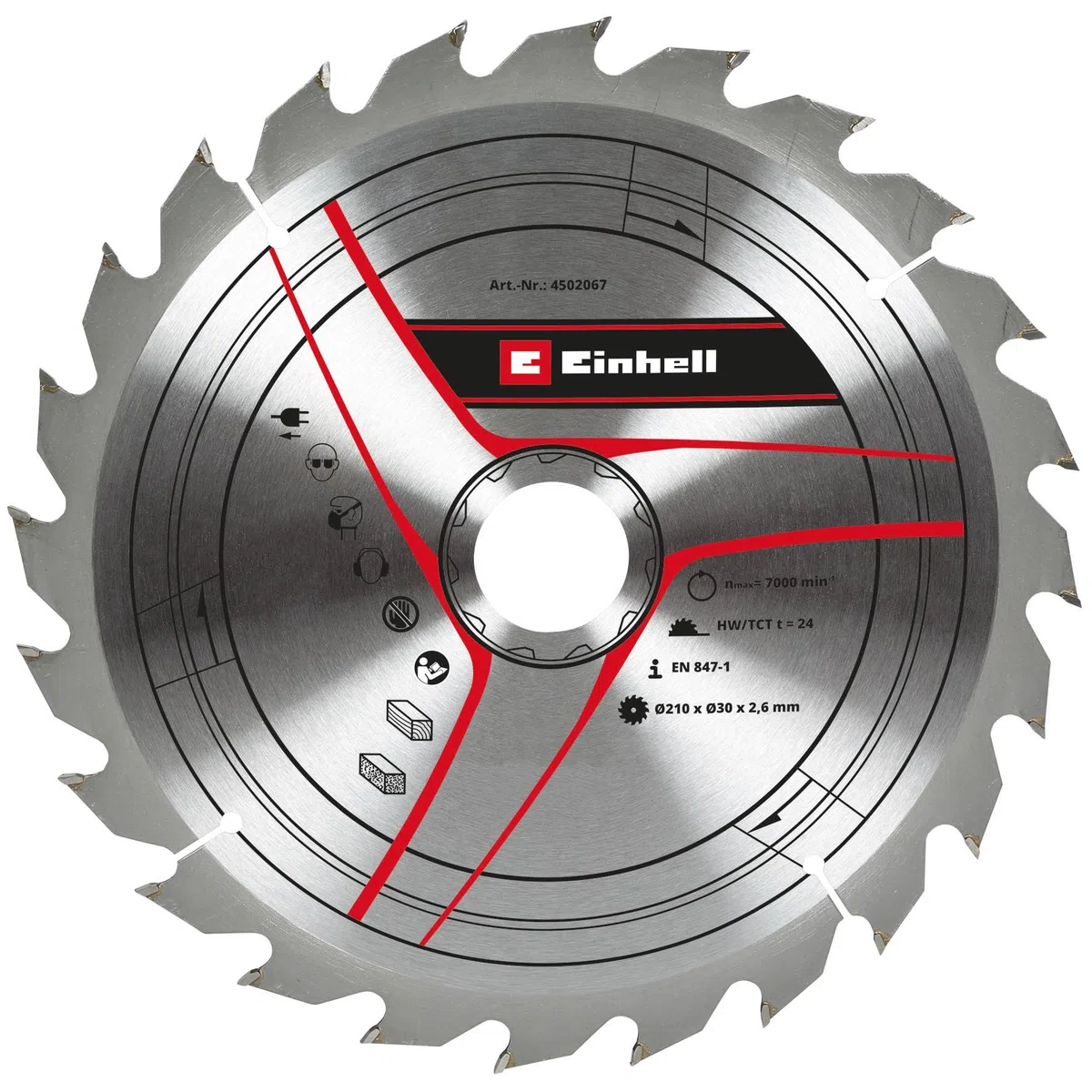 Einhell Lama per sega HM 210 mm come accessorio per seghetti alternativi (Ø 210 mm, foro 30 mm, 24 denti, larghezza di taglio 2,6 mm, per seghe a trazione, alternativo e mitra e circolare da tavola)