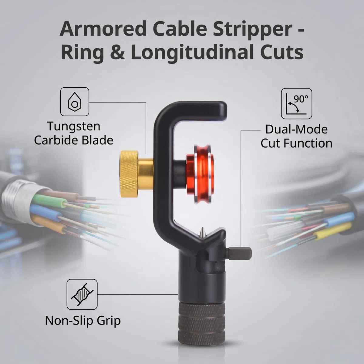 Taglierina per Cavi in Fibra Ottica 4-10mm, Strumento di Spelatura con Profondità Regolabile, Coltello per Taglio Verticale del Manicotto, Utensile per Rimozione Guaina Fibra Ottica