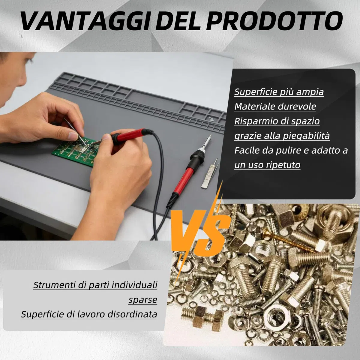 Tappetino per saldatura, antistatico, in silicone, robusto e durevole, resistente al calore, extra grande, antiscivolo, adatto per varie riparazioni elettroniche, 60 x 35 cm