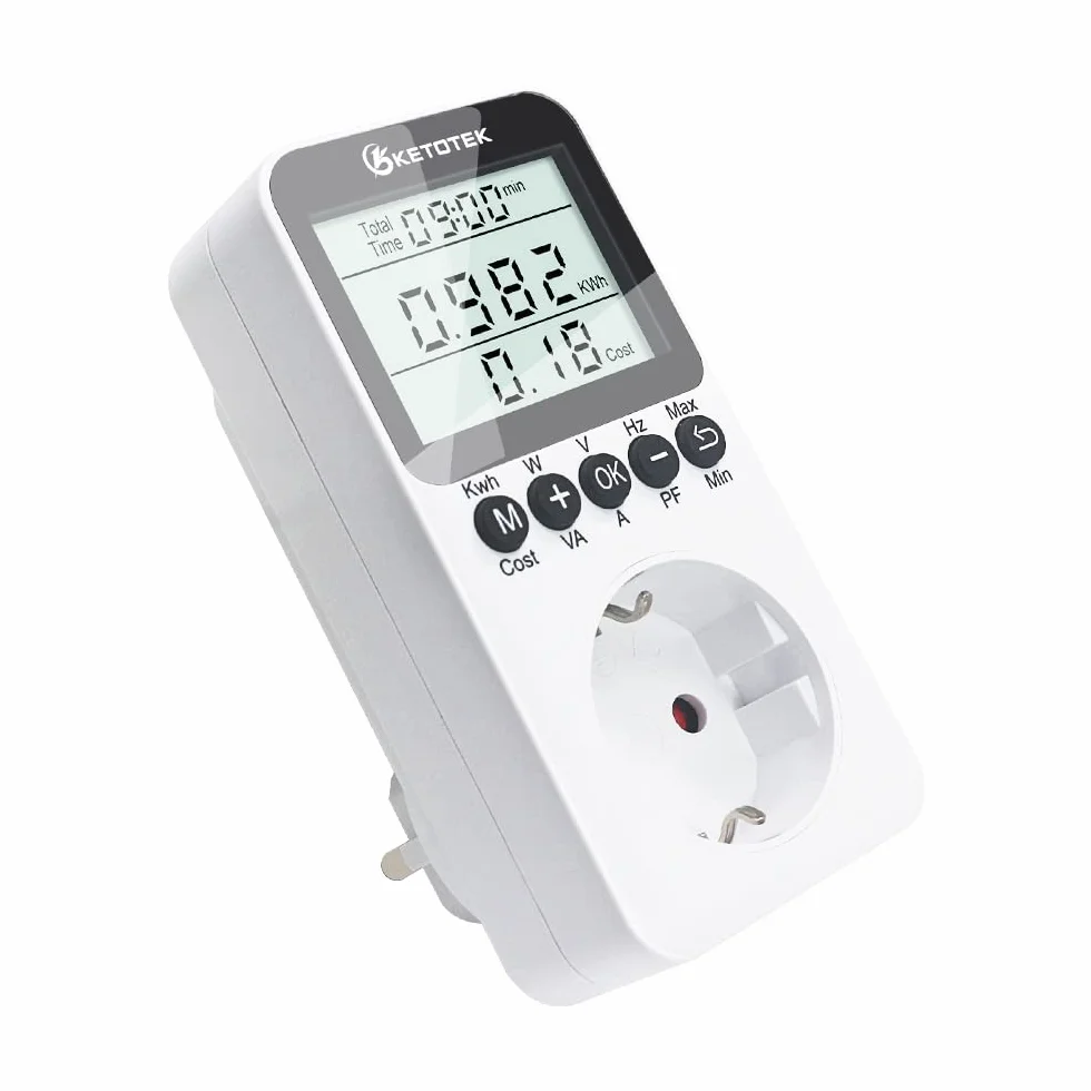 KETOTEK Misuratore di Consumo Elettrico Contatore del Consumo di Corrente Contatore Energia Elettrica con Schermo LCD Protezione da Sovraccarico Potenza Massima 3680W