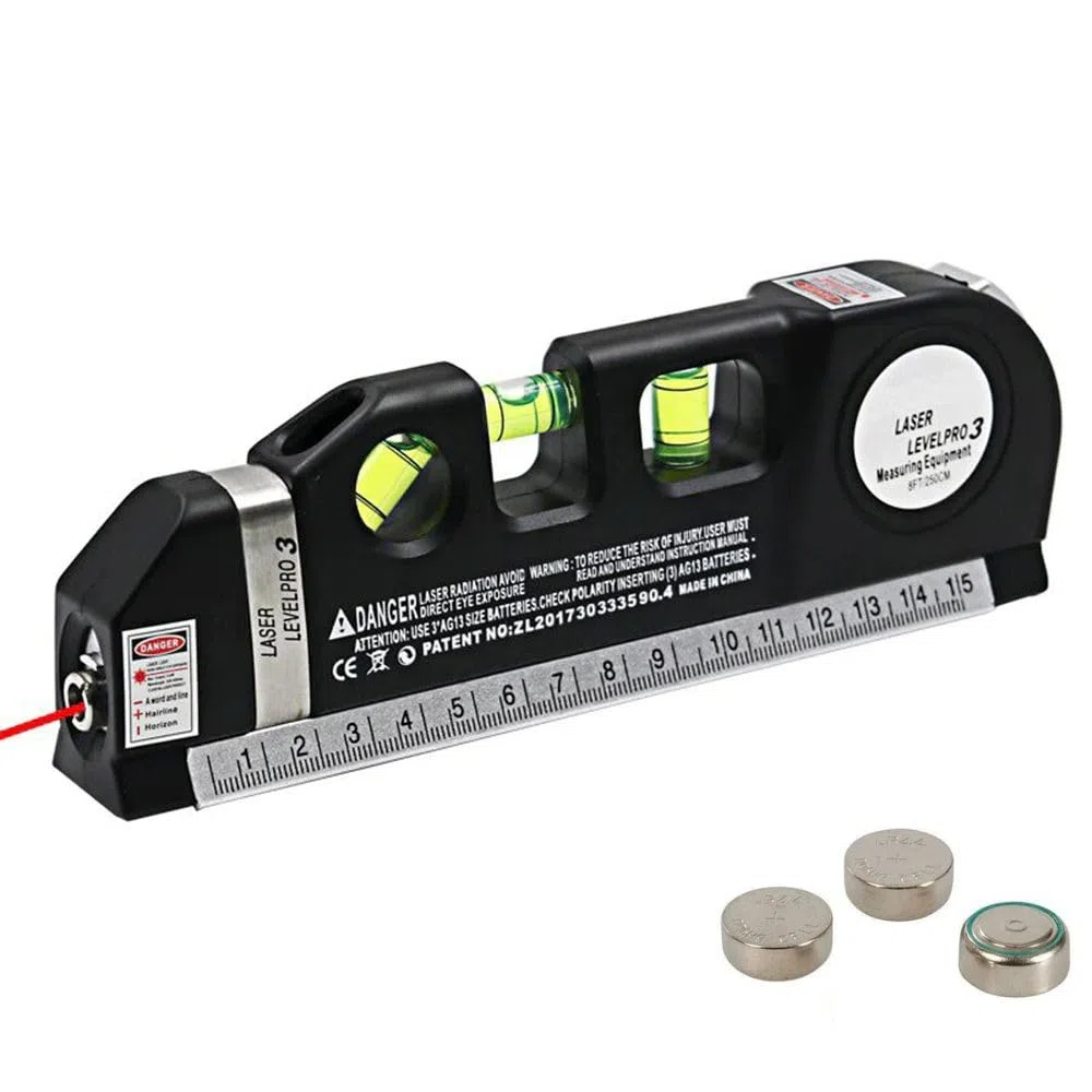 Livella laser 4 in 1 con metro a nastro, multifunzionale, laser livellante multifunzionale, lazer orizzontale verticale e trasversale, livello a bolla con righello, batterie incluse