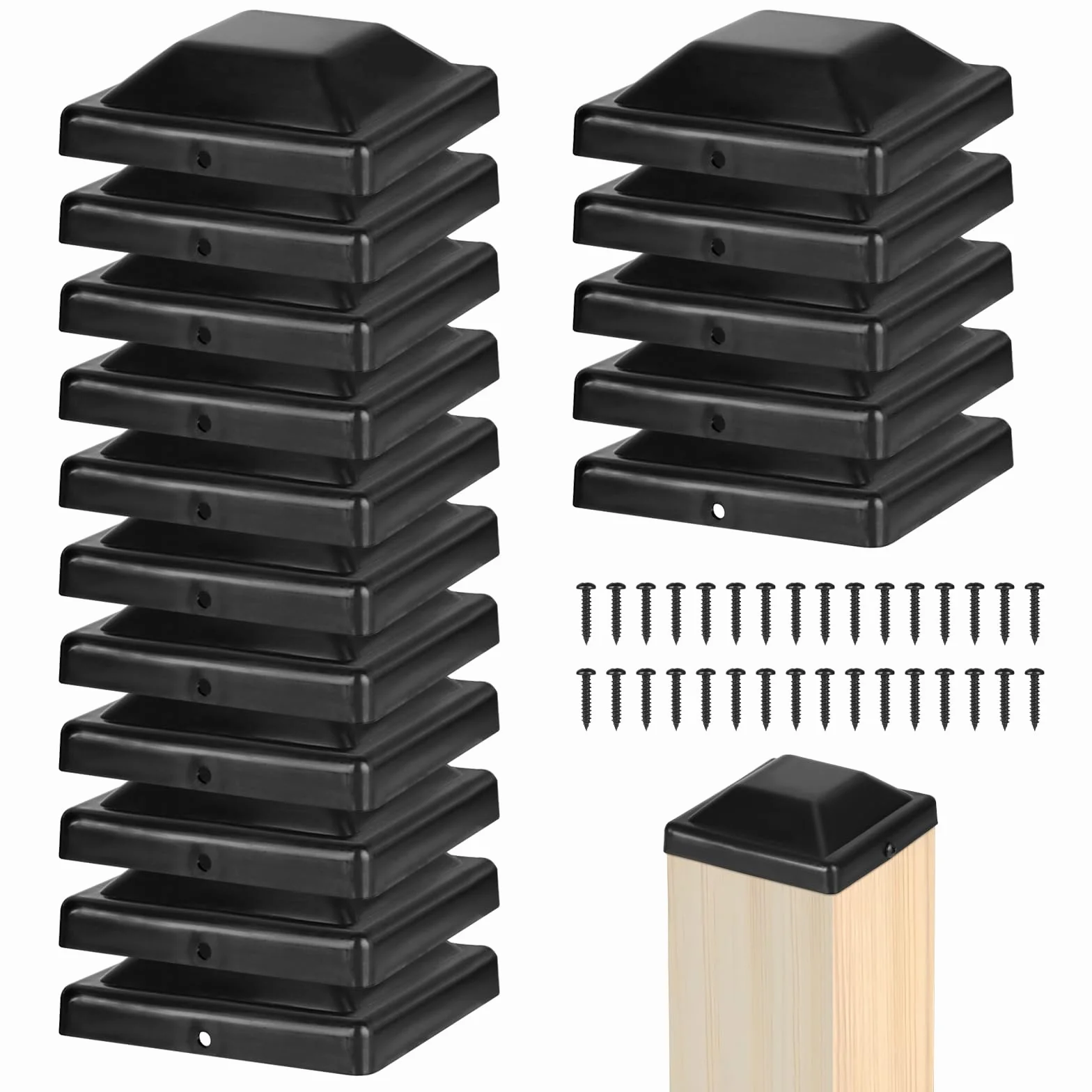 DBREAKS 16 Pezzi Tappi per Pali da Recinzione, 9x9 cm Tappi per Pali di Legno, Tappi in Plastica con Viti, Tappo Colonna Quadrata, per Proteggere la Recinzione in Legno da Esterni